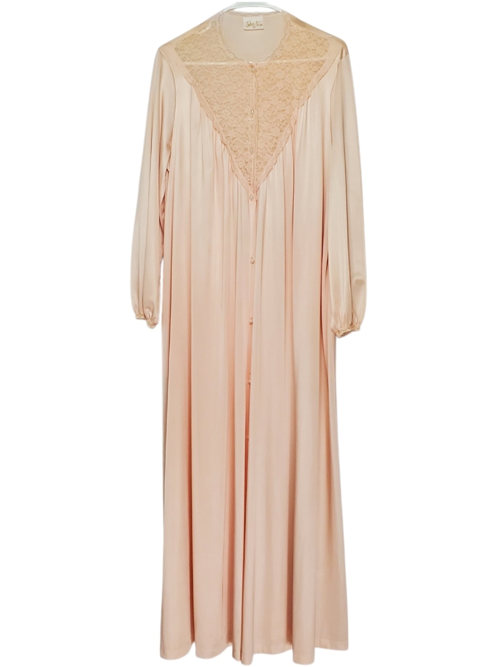 7646 * Jolie Two Vintage Nightgown Robe Lace Trim Button Front Pink Size S